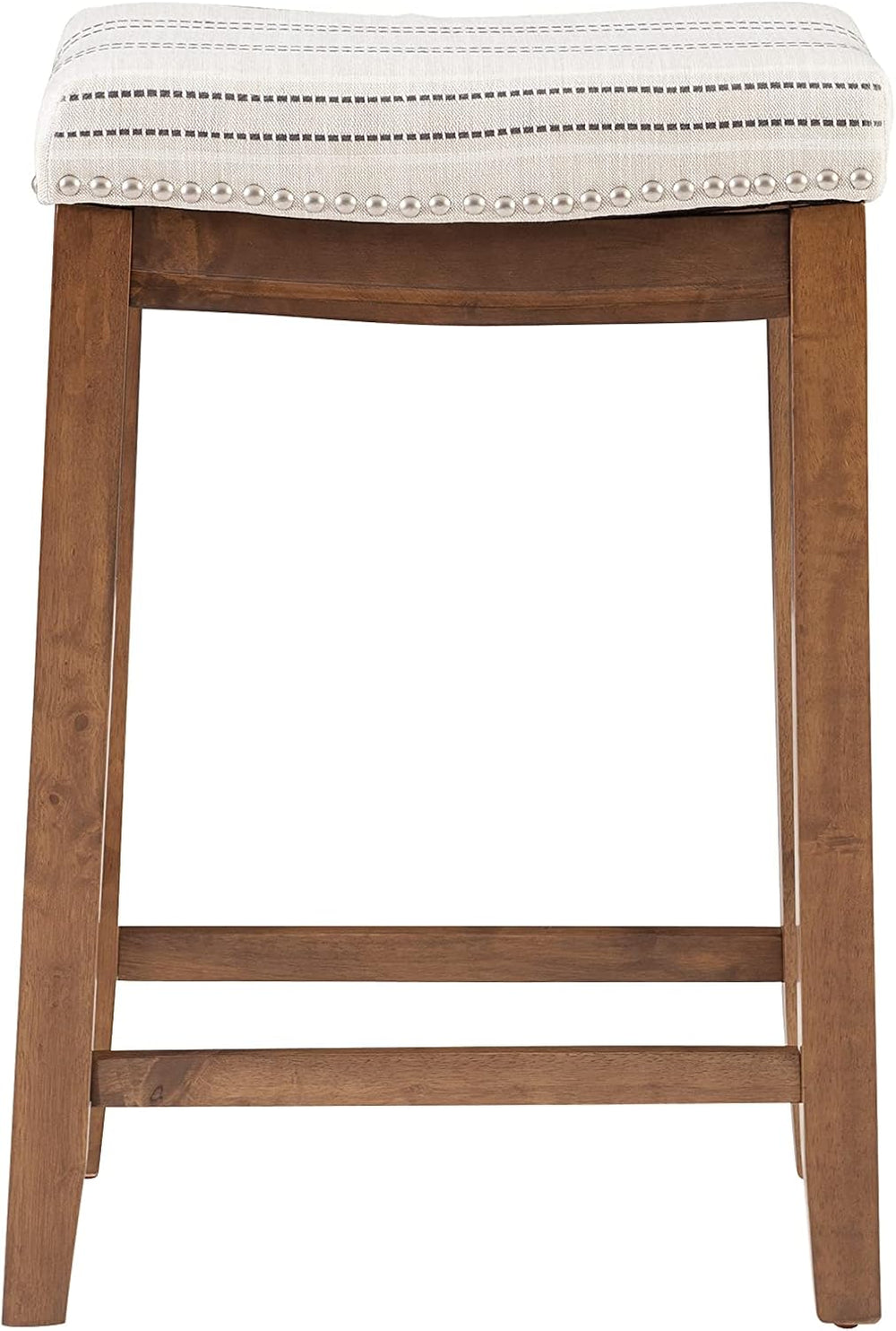 Linon Kingston Natural Wood with Upholstered Linen seat 24 Inch Seat Height B...