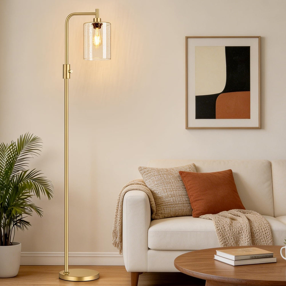 【Upgraded】 Dimmable Floor Lamp for Living Room with Seeded Glass Lampshade, G...