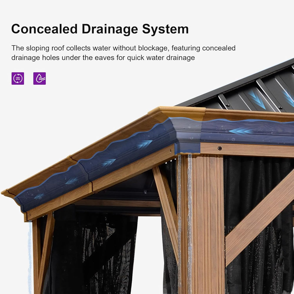 PURPLE LEAF Outdoor Gazebo 12' x 16' with Drainage System, Wood Grain...