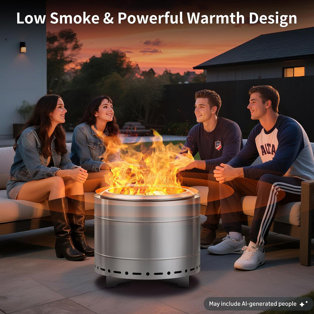 Panovue 19.5 inch Smokeless Fire Pit with Carry Bag & Fire Poker