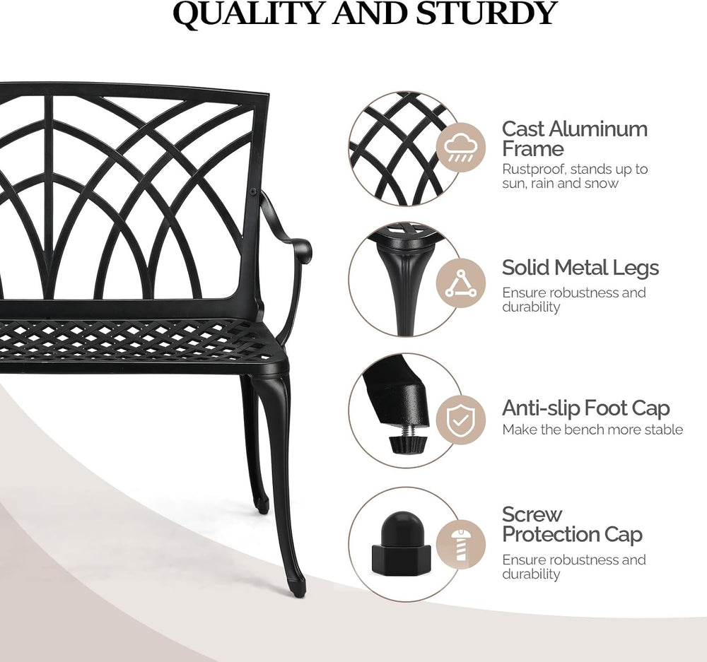 VINGLI 38" Outdoor Metal Bench, Cast Aluminium Garden Bench, Weatherproo...