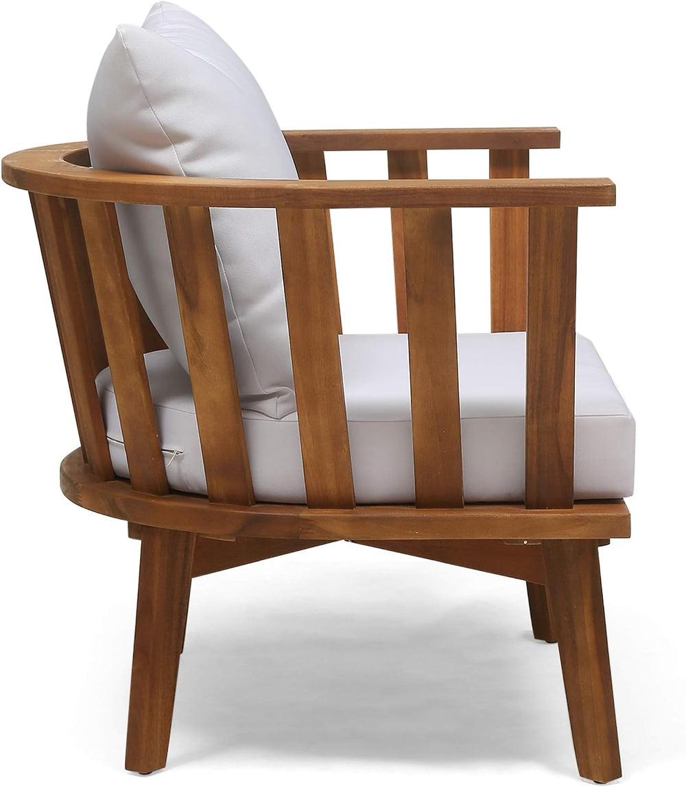 Christopher Knight Home Dean Outdoor Wooden Club Chair with Cushions, White a...