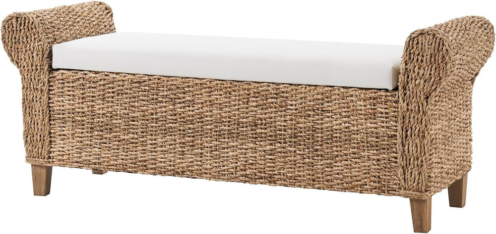 56" Rattan Storage Bench with Rolled Arms, Bohemian Farmhouse End of Bed...