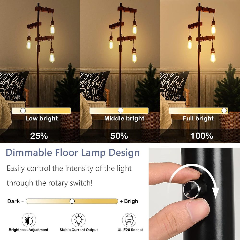 Dimmable Industrial Floor Lamp, Farmhouse Tree Floor Lamp, 68 Inch 3 Lights W...
