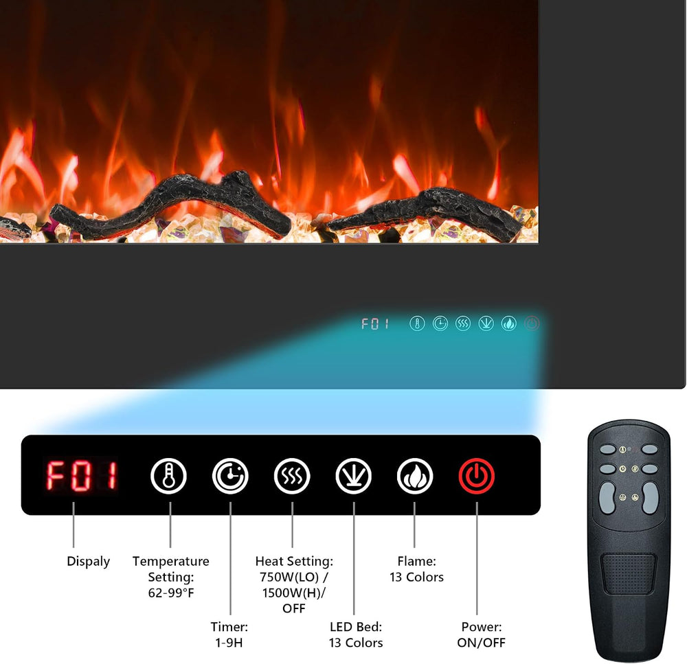 Valuxhome 42 Inches Wall Mounted and Recessed Fireplaces Insert