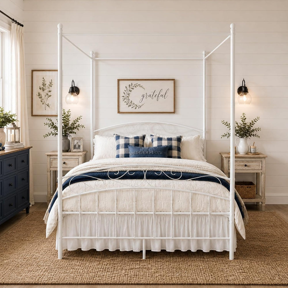 alazyhome Metal Canopy Bed Frame Full Size with Headboard & Footboard