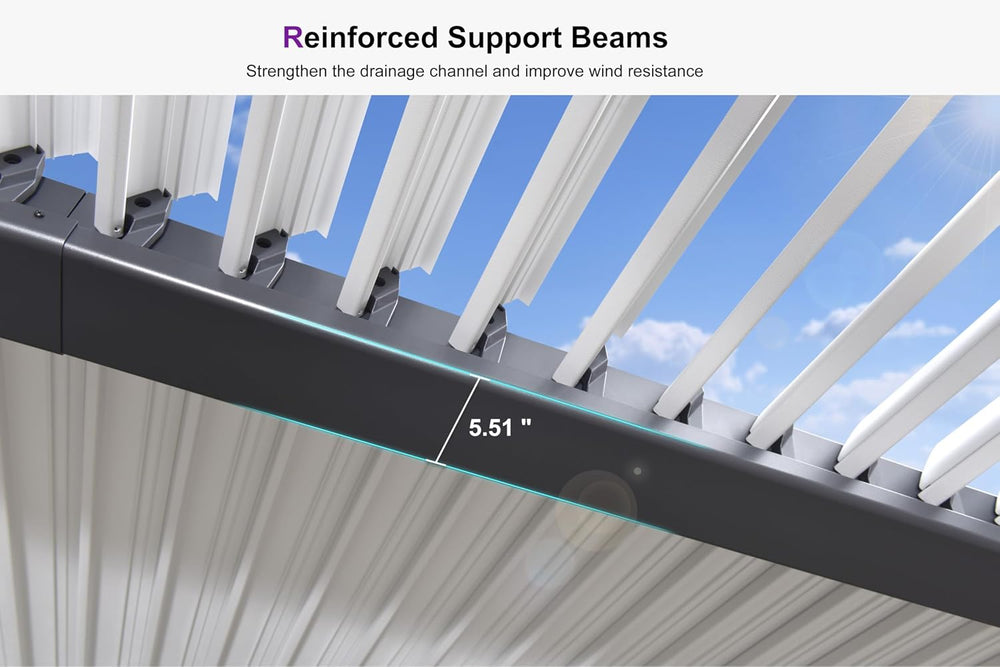 PURPLE LEAF Louvered Pergola 11' x 18' White Roof Aluminum Frame for ...