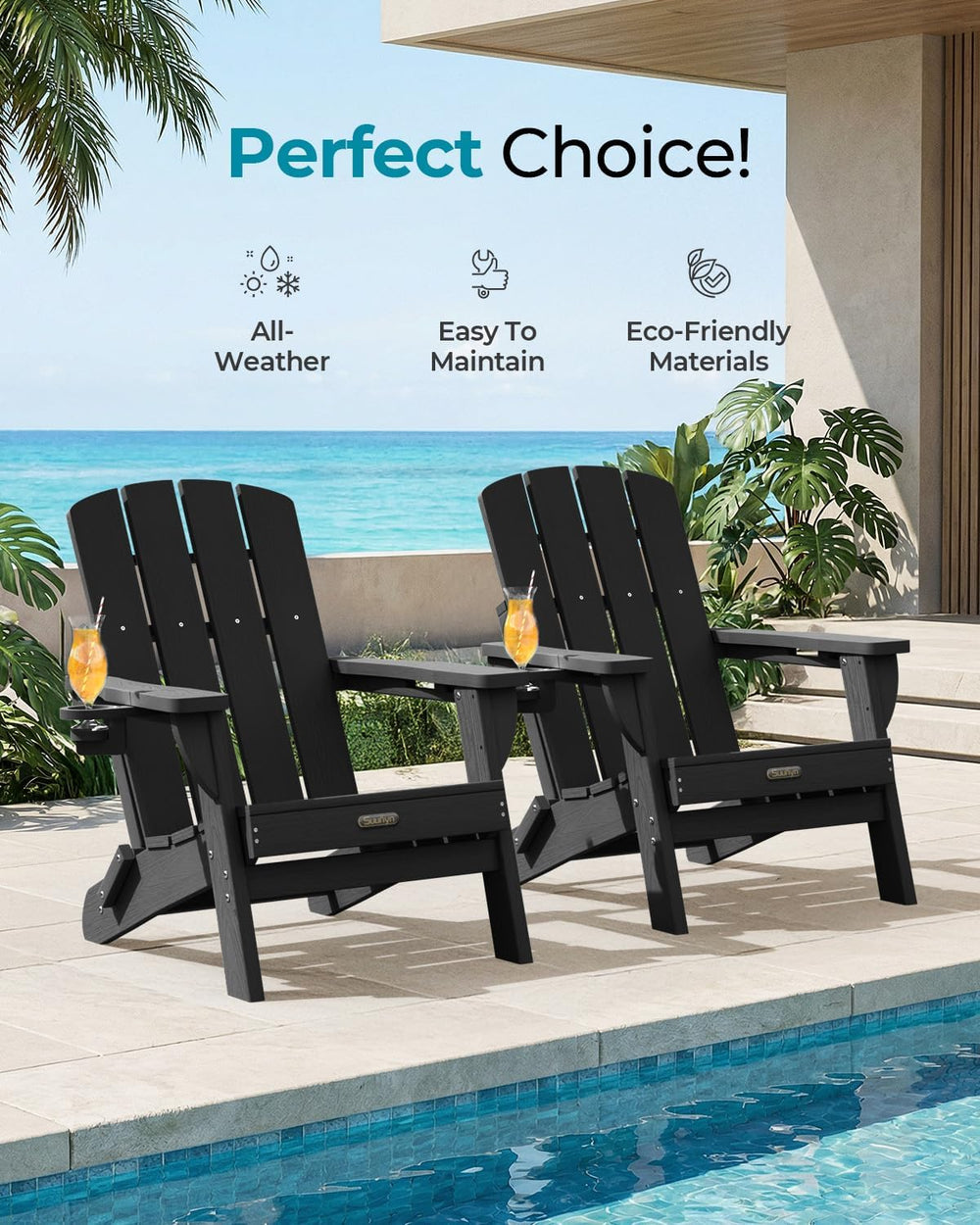 Folding Adirondack Chair, HDPE Adirondack Chairs with 2 Cup Holder, Plastic A...