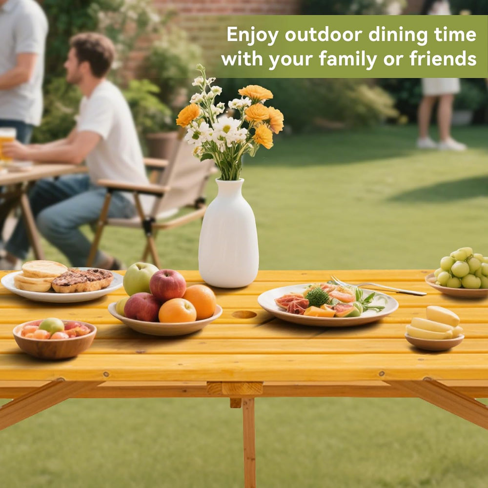 75" Rectangular Outdoor Picnic Table with Built-in Benches & Umbrell...