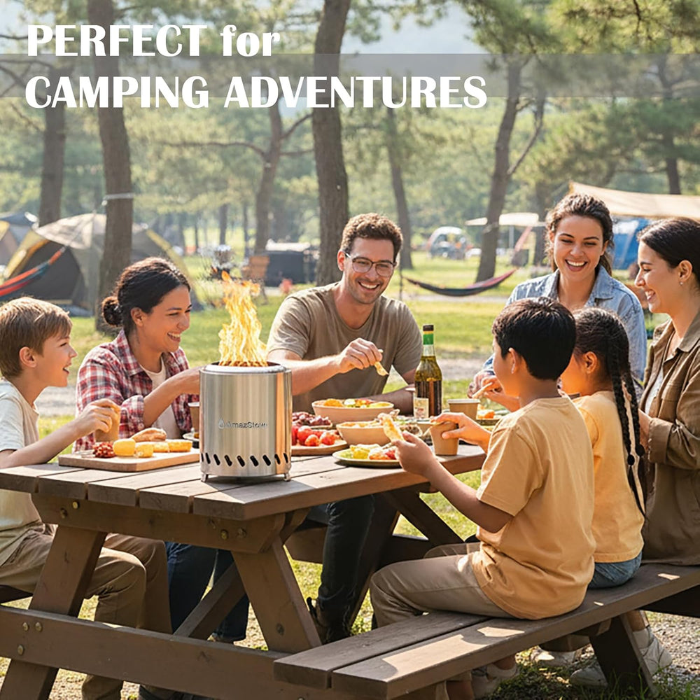 9.7 x 7.1 Inch Tabletop Fire Pit by AmazStove, Low Smoke Camping Stove for Ou...