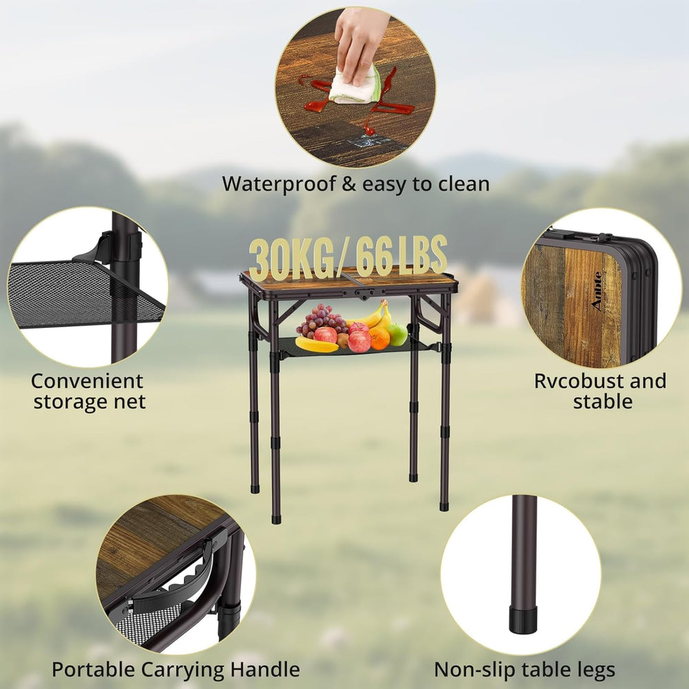 Anbte 2ft Camping Folding Table, 24" X 16" Aluminum Small Portable ...