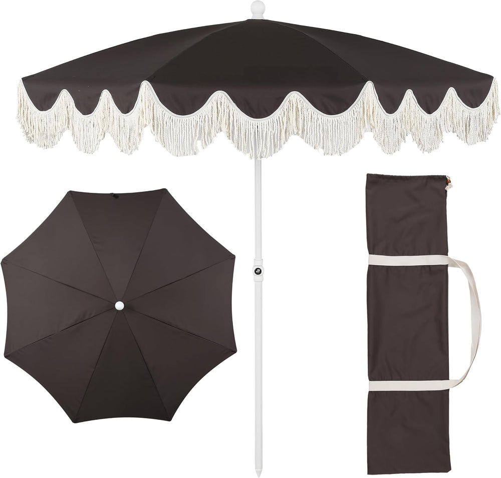 JONATHAN Y UMB1003 Mariner 6.5 ft. Cottage Fringe Tassel Market Beach Umbrell...