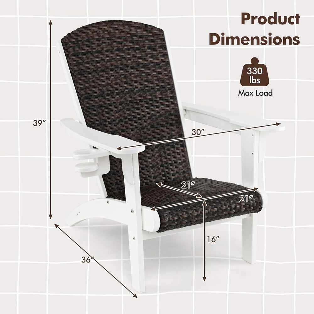 Tangkula Patio Wicker Adirondack Chair, HDPE Lounge Chair w/Rattan Padded Sea...