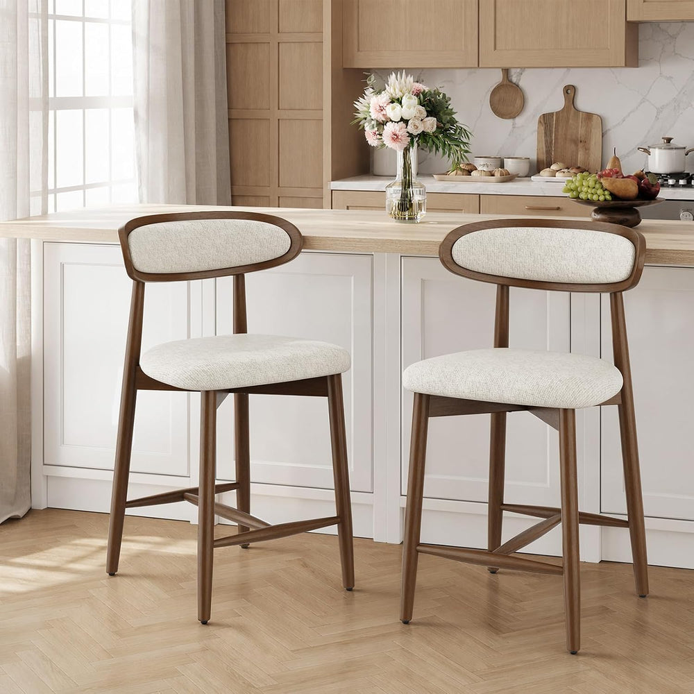Bar Stools Set of 2, 24.8″ Counter Height Barstools with Wood Legs