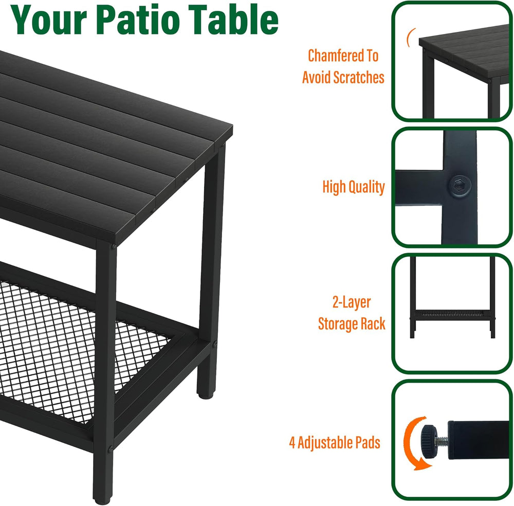 Outdoor Side Table with Storage 2-Tier Patio End Table,Black 2PC