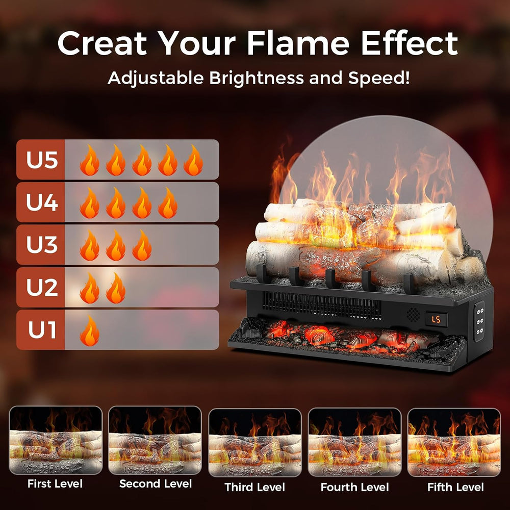 21" Freestanding Electric Fireplace Log Set with Cracking Sound, Firepla...