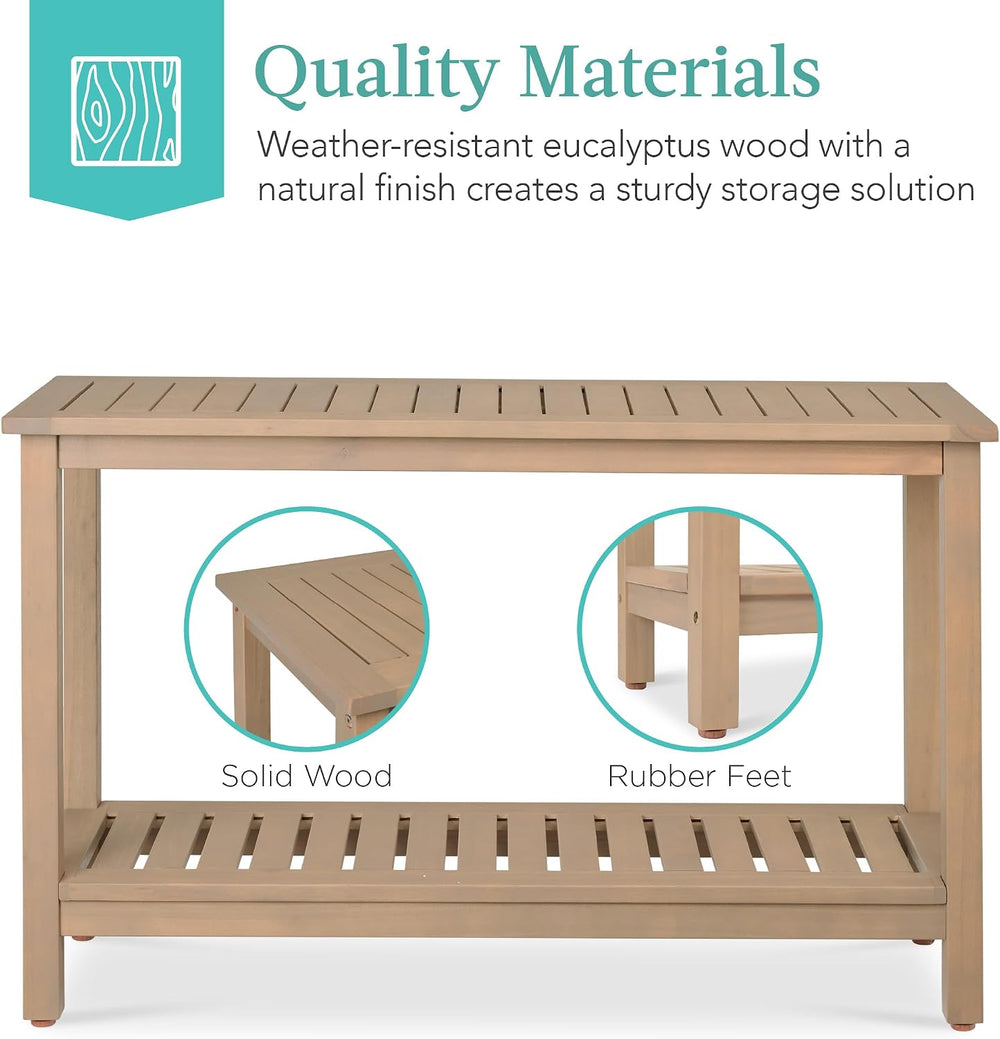 Best Choice Products 48in 2-Shelf Eucalyptus Wooden Console Table Indoor Outd...