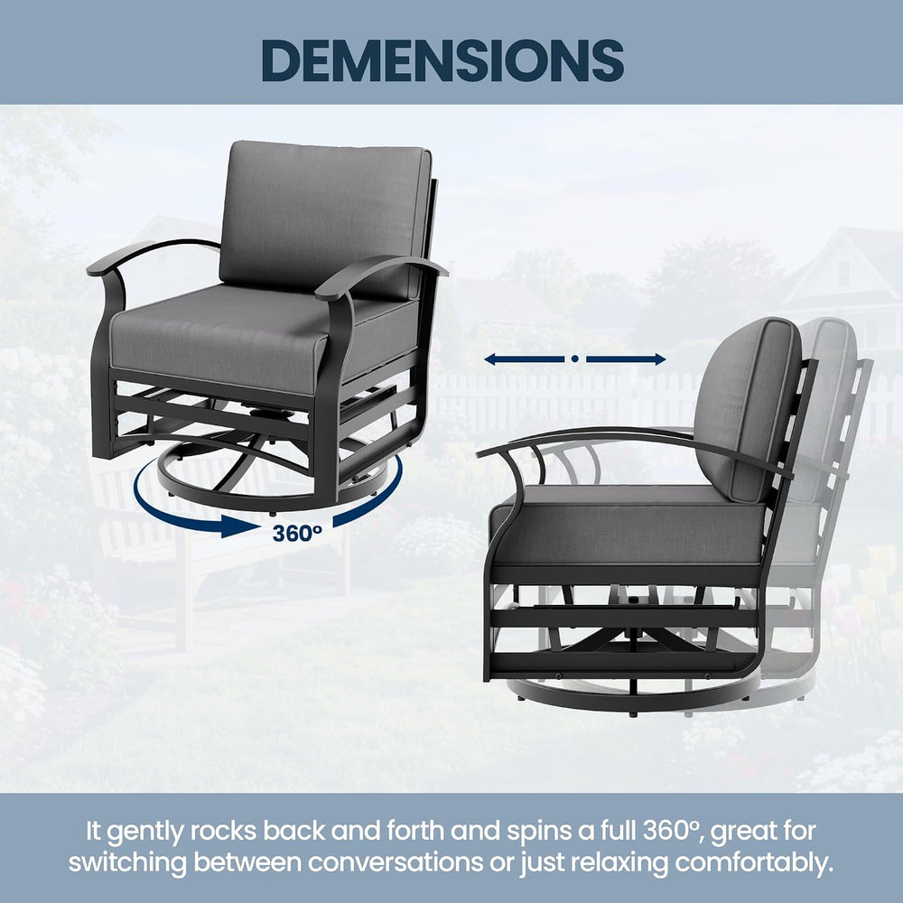 3 Piece Aluminum Swivel Rocking Chair Set, Outdoor Patio Swivel Gliders Chair...