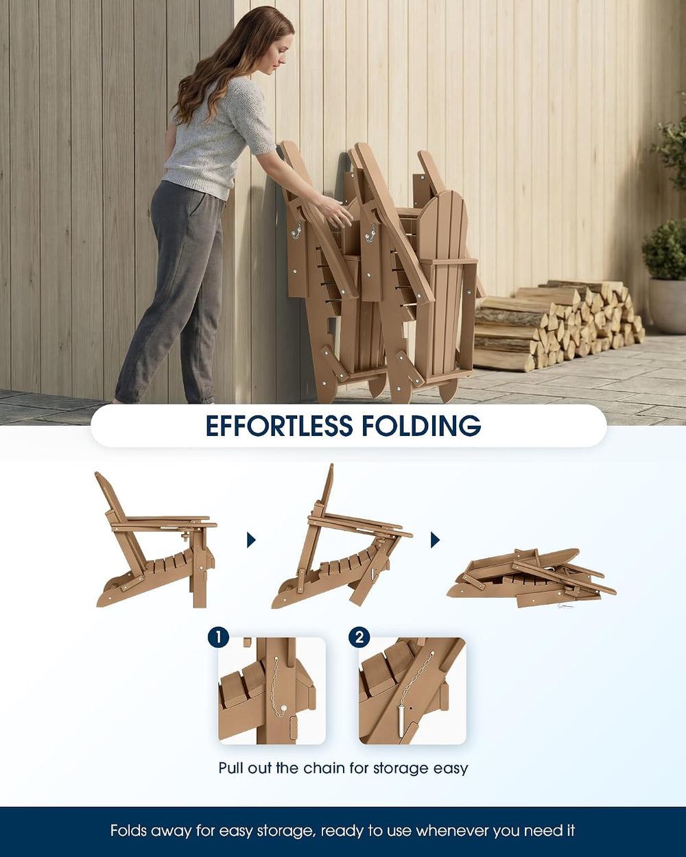 MUCHENGHY Folding Adirondack Chairs, Patio Chairs, Lawn Chairs, Outdoor Chair...