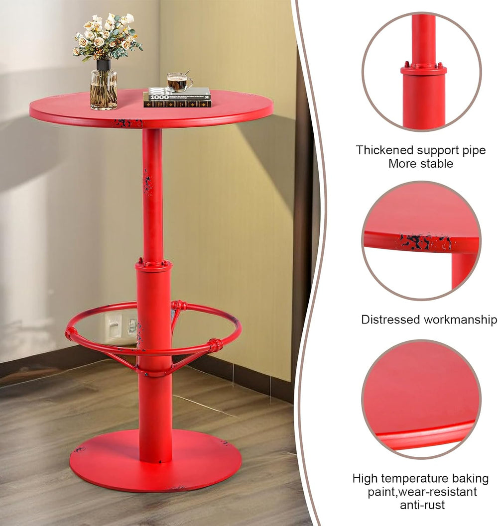 Industrial Pub Table 23.6" Iron Round Desktop 37.4" Height Cast Iro...