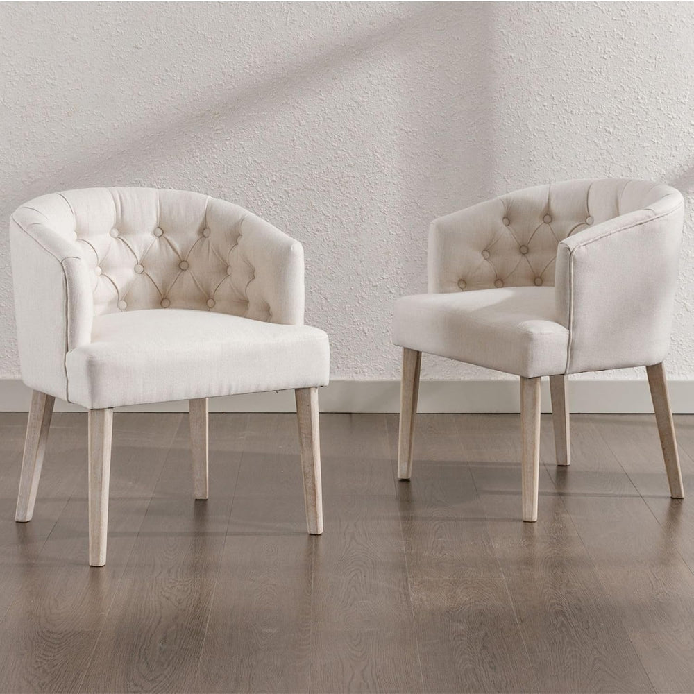 DUOMAY Modern Tufted Linen Dining Chairs Set of 4, White