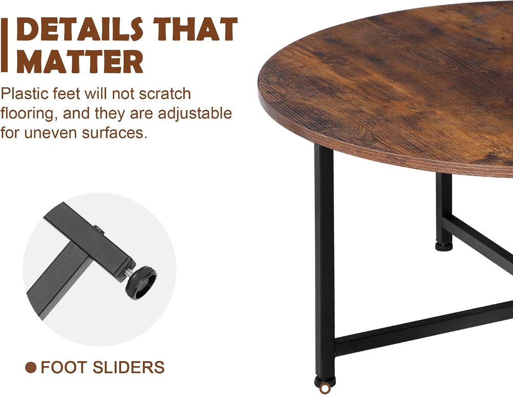 SUPER DEAL Round Coffee Tables w/ 32 Inch Rustic Wooden Surface Top and Sturd...