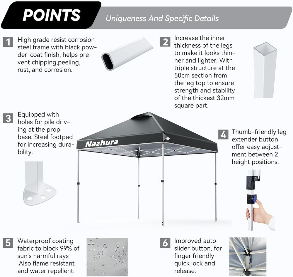 Nazhura 10' x 10' Pop Up Canopy Tent with Sand Weight Bag, Freestandi...
