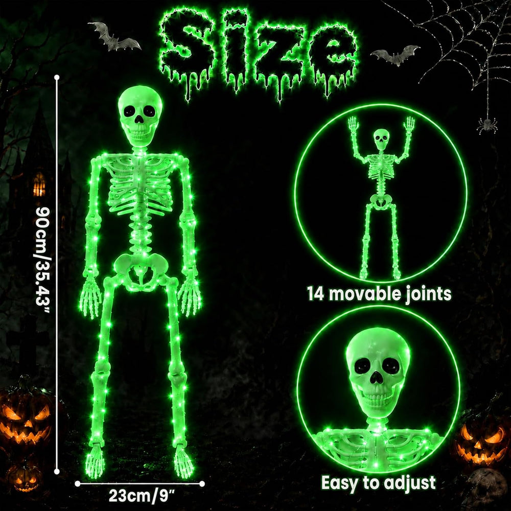 2Pack36 Halloween Light up Skeleton Deco(350 Green Lights,6H auto‑Off)