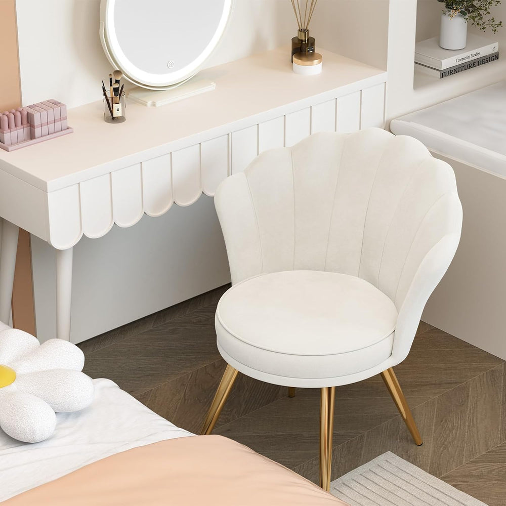 Velvet Accent Chair with Gold Metal Legs, Vanity Chair for Makeup Room, Uphol...