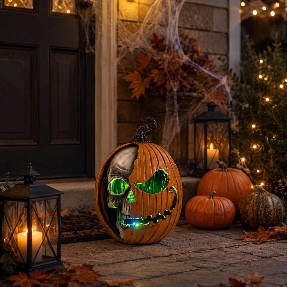 Led Light Up Jack O Lantern, Pumpkin Skull Halloween Decorations for Home