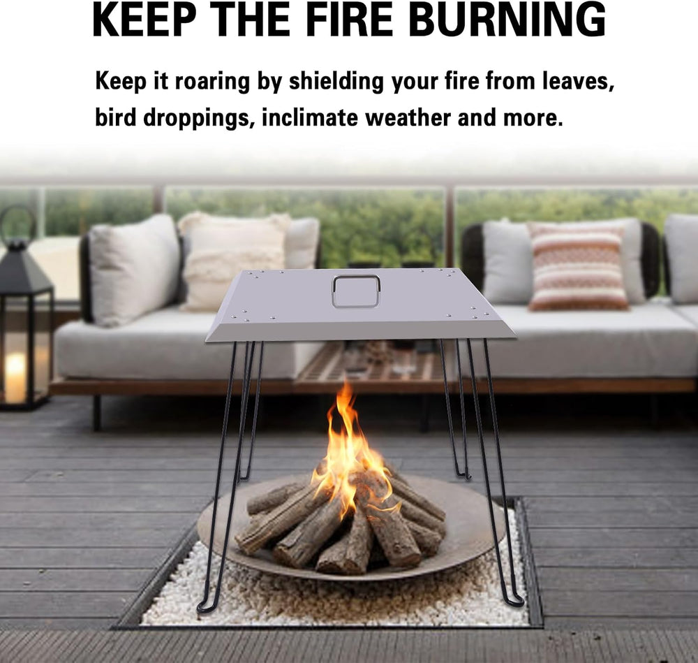 Fire Pit Heat Deflector, 24 x 24 x 24 Inch, Stainless Steel Fire Pit Cover 1....