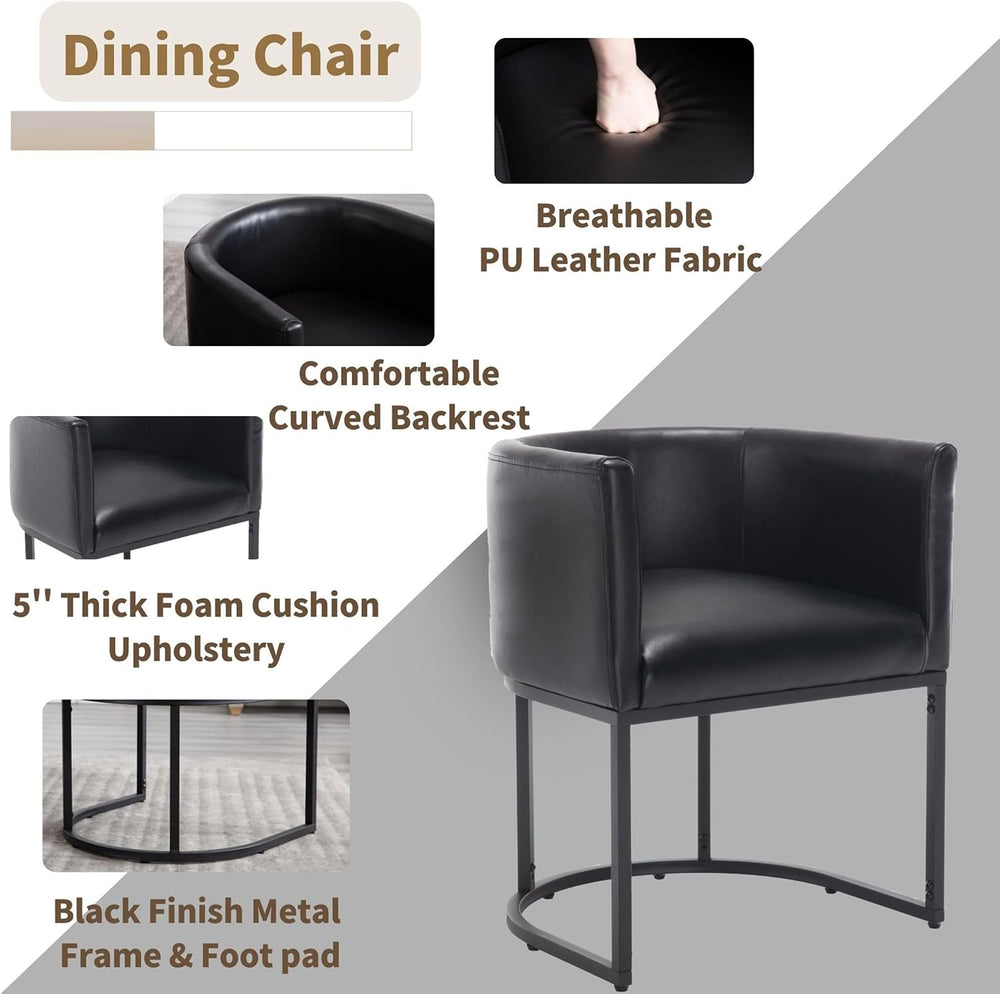 HNY Mid Century Modern Upholstered Barrel Black Dining Chairs with Arms Set o...