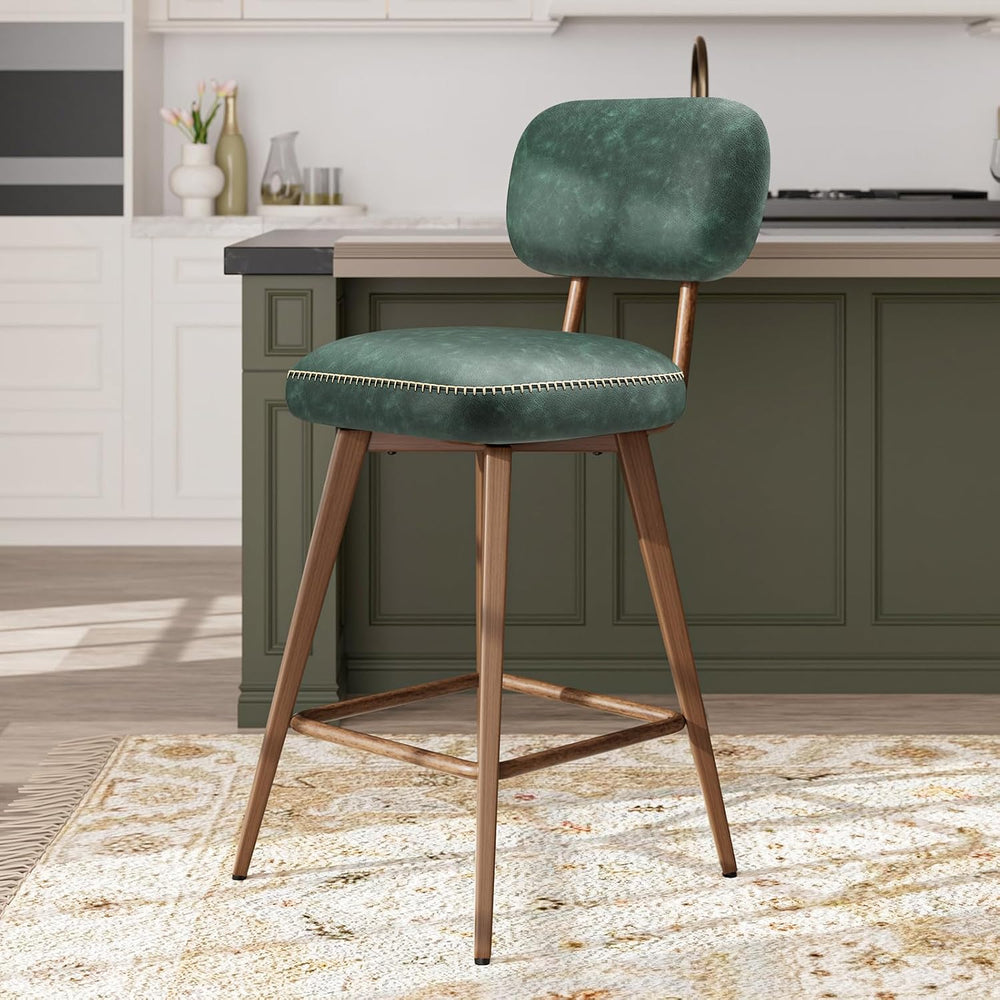 MALOL 26“ PU Leather Swivel Bar Stools Set of 4, Mid Century Counter Height B...