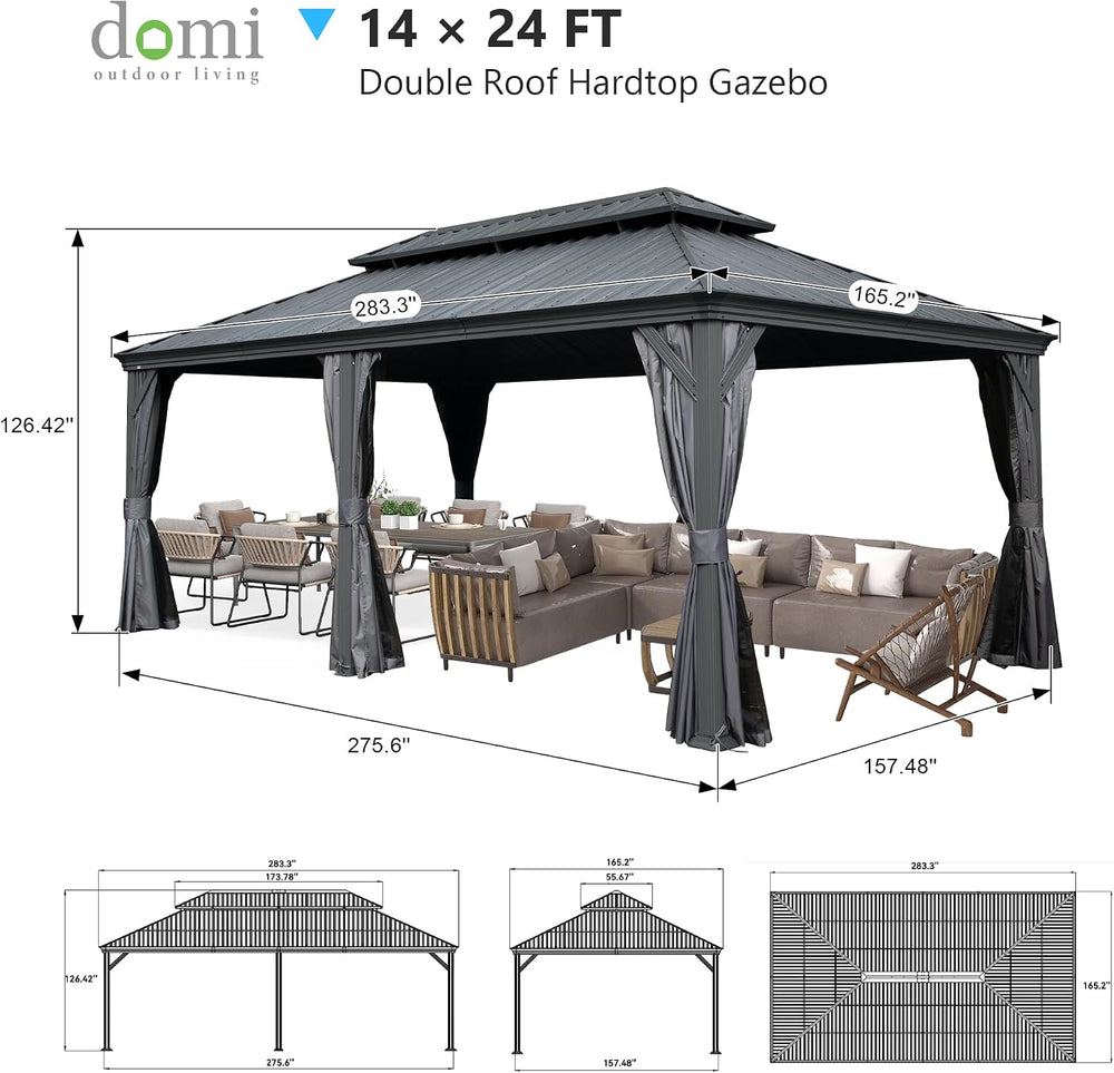 Domi 14’ x 24’ Outdoor Hardtop Gazebo, Upgraded Metal Gazebo with Galvanized ...