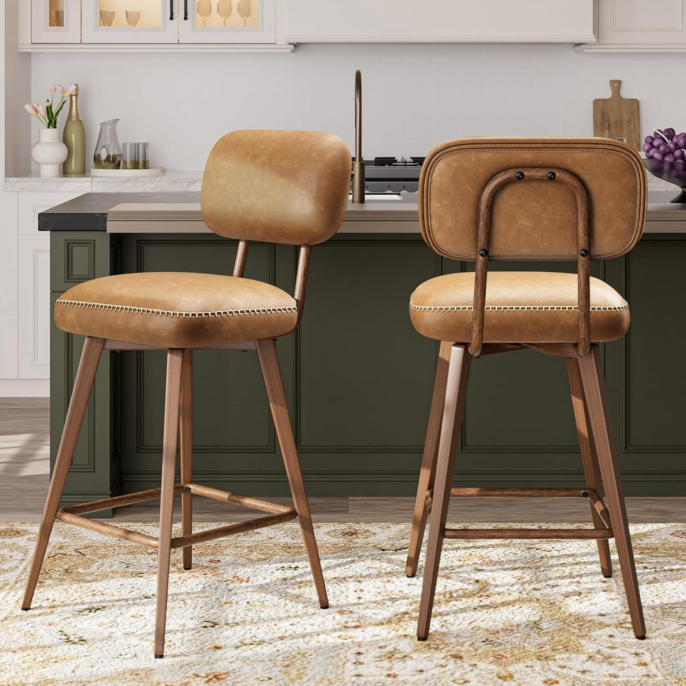 MALOL 26“ Swivel Bar Stools Set of 4, Mid Century PU Leather Counter Height B...