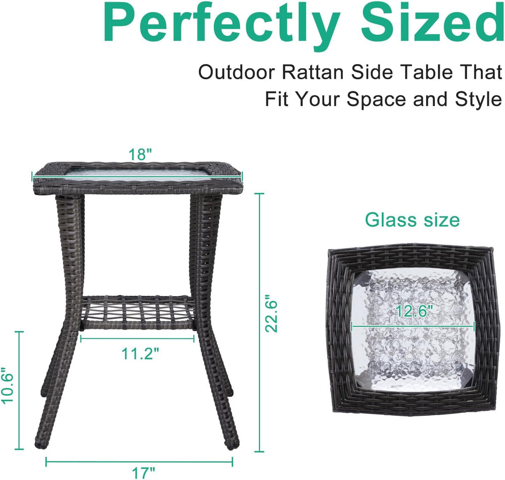 18" Patio Rattan Wicker Side Tables,Outdoor Square Wicker End Table,Wate...