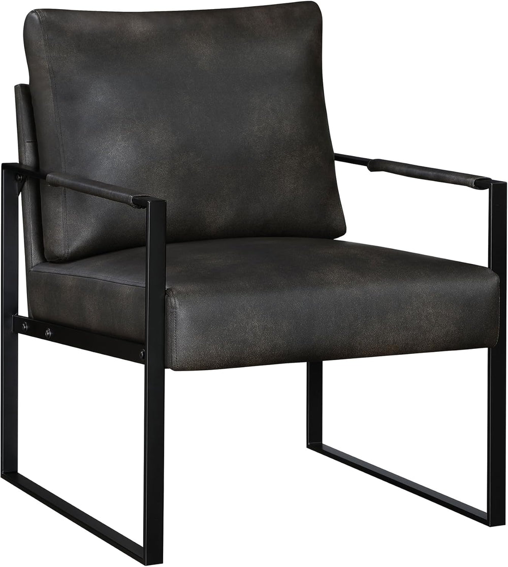 Lexicon Modern Faux Leather Accent Chair, Metal Frame, Dark Brown