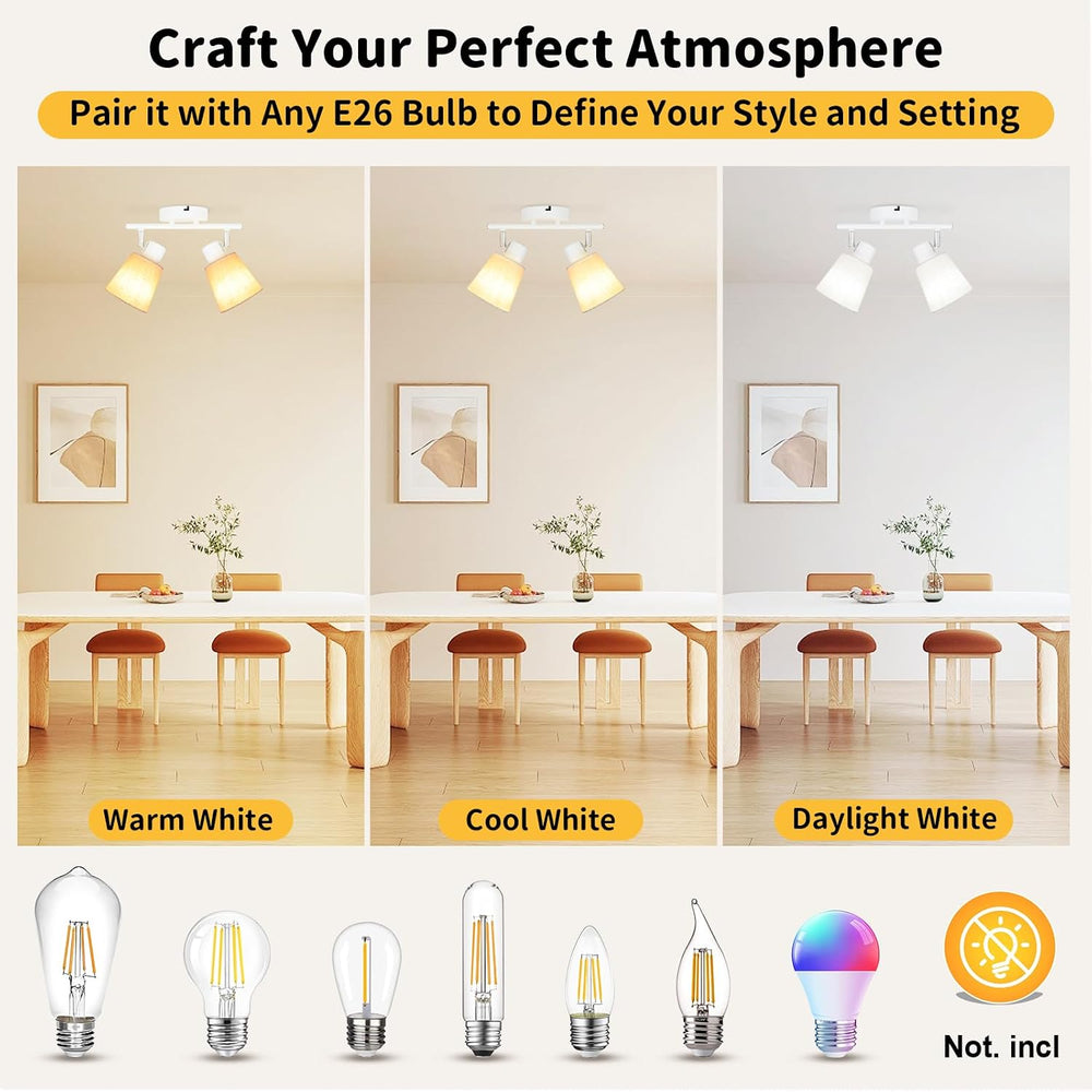 HiBay 2-Light White Track Lighting Ceiling, Linen Shade Spotlight, E26