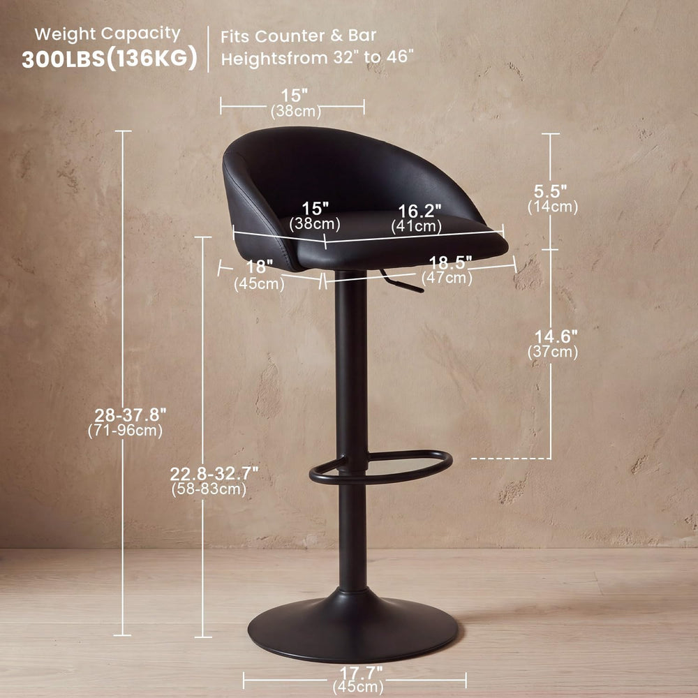 YOUNUOKE Black Bar Stools Set of 2 Modern Swivel Bar Stools