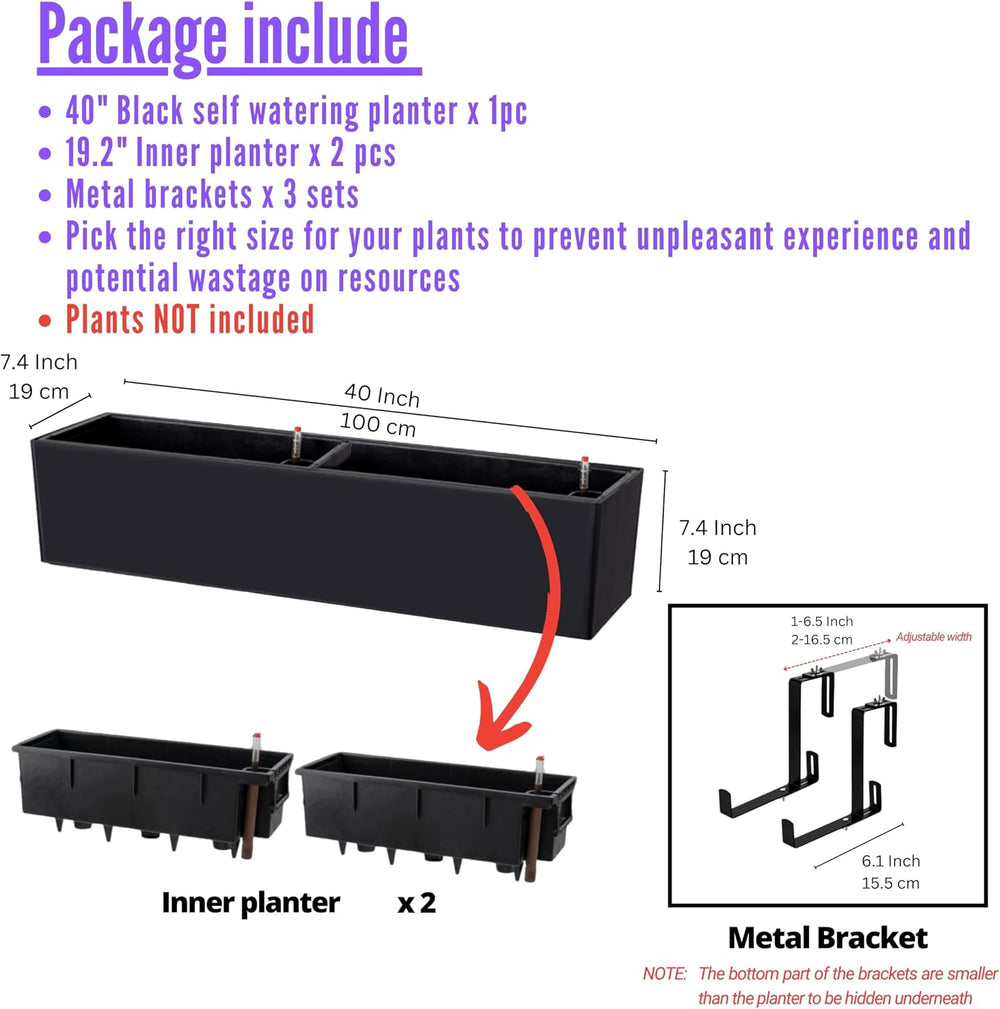 LaLaGreen Rail Planter for Balcony Outdoor (1 Pack, 40 Inch) Large Black Self...
