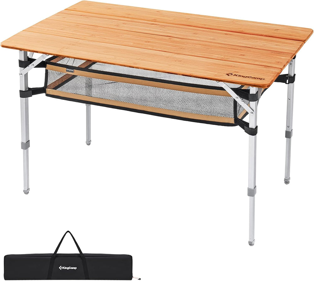 KingCamp Bamboo Folding Table Camping Table with Large Storage Bag Adjustable...
