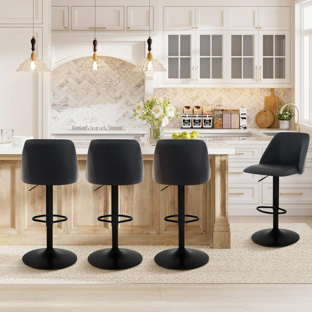 COLAMY Bar Stools Set of 3, Modern Swivel Bar Chairs, Adjustable PU Leather U...