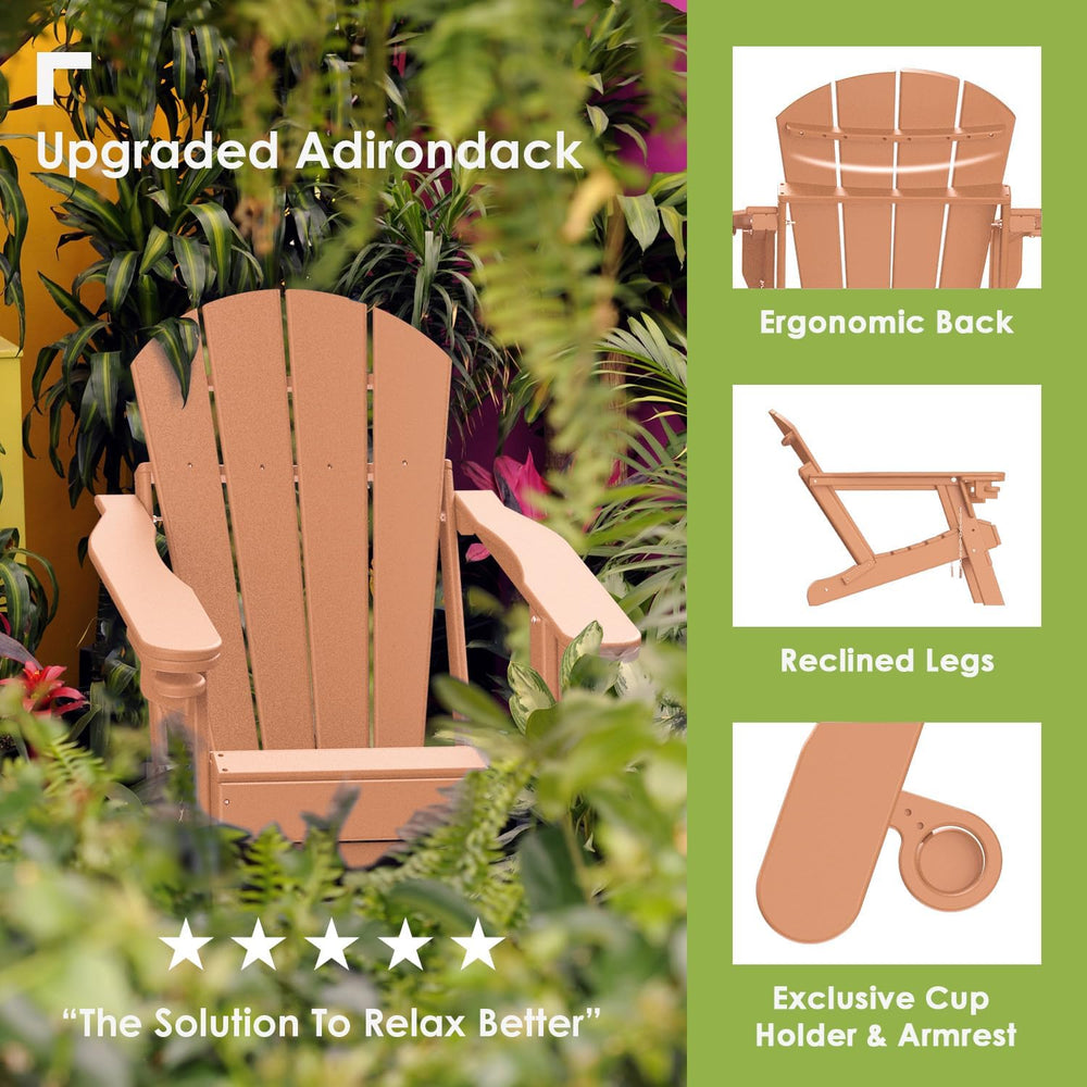 GREENVINES Adirondack-Chairs-with-Ottoman Set of 2, Folding,HDPE, Teak