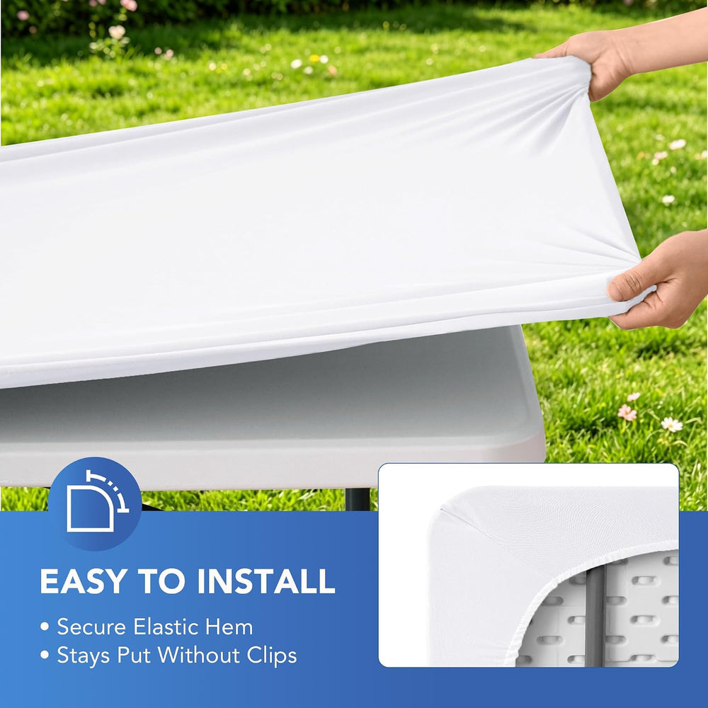 Fitted Tablecloth for 8 Foot Rectangle Tables-White Picnic Table Covers