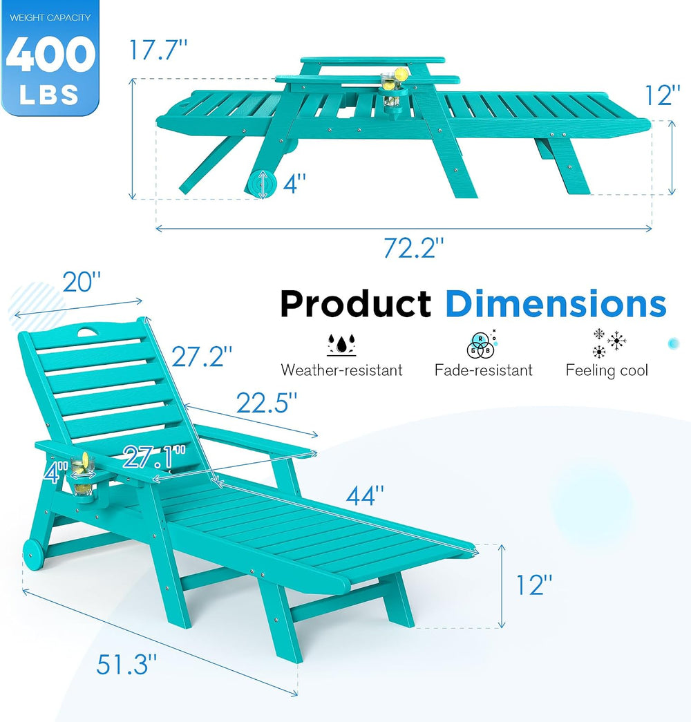 nalone Outdoor Chaise Lounge Chair Set of 2 with Wheels & Cup Holder, HDP...