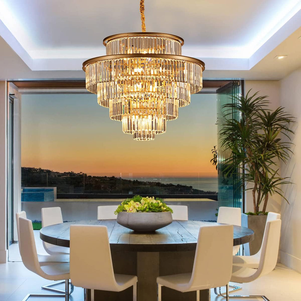 35" 24-Light Modern Crystal Chandelier Light Fixture Large 6-Tier Gold L...