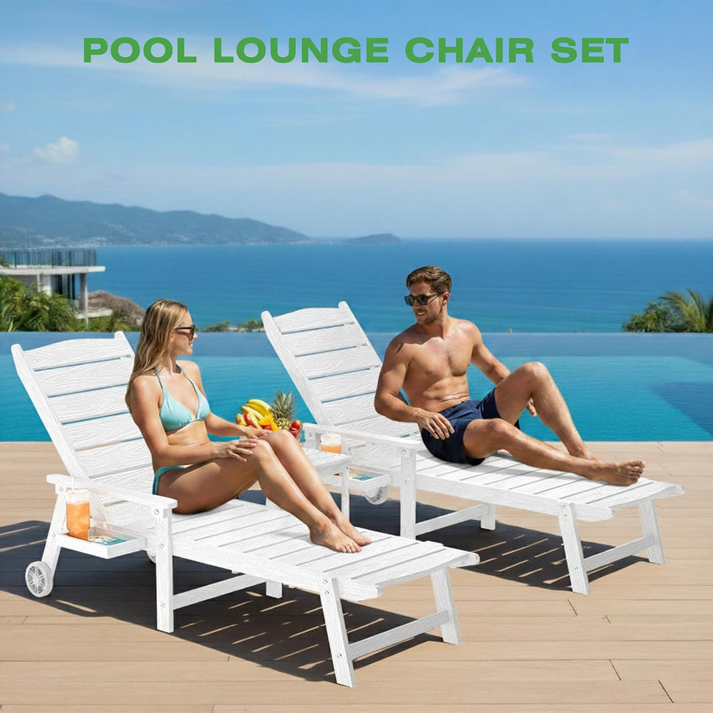 Pool Lounge Chairs Set of 2, 6.3ft Outside Chaise Lounger with Wheels,5-Posit...