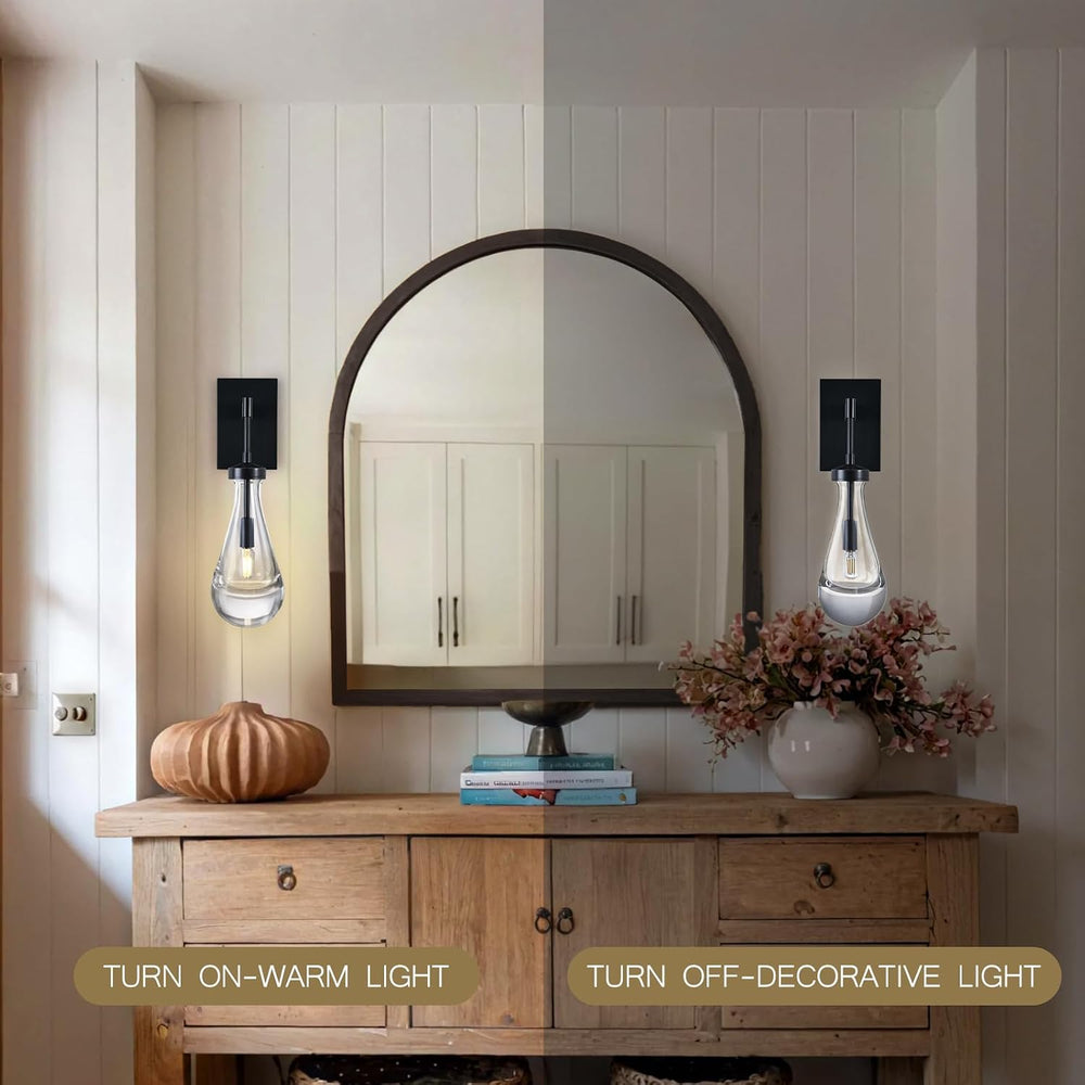 Wall Sconces Set of Two, Black Dimmable Raindrop Wall Lighting, Modern Bathro...