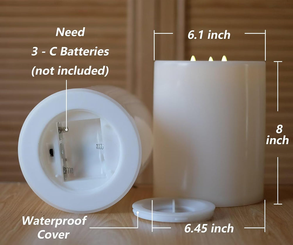Outdoor XL 6.45" x 8" Large Flameless Candles with Remote, Rainproo...