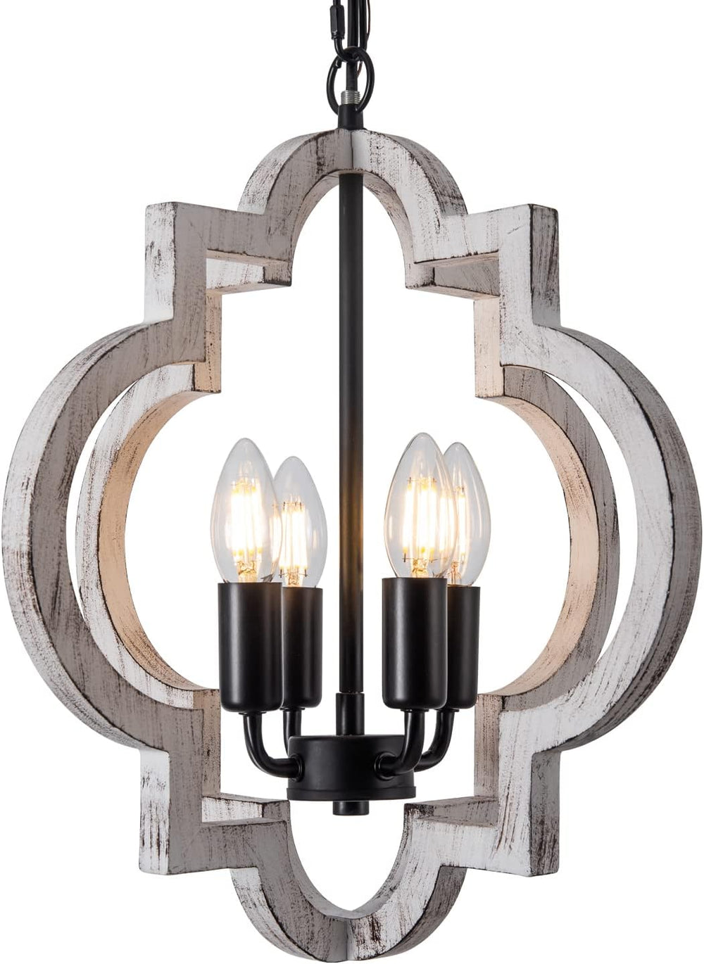 4-Light 15" Farmhouse Orb Chandelier Rustic Handmade Distressed White Wo...